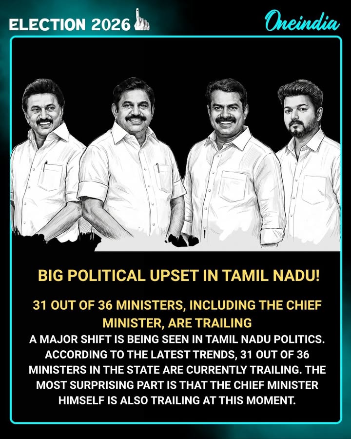Big political shake-up in Tamil Nadu! 🔥
Major leaders, including the CM, trailing in early trends — is this a turning point?