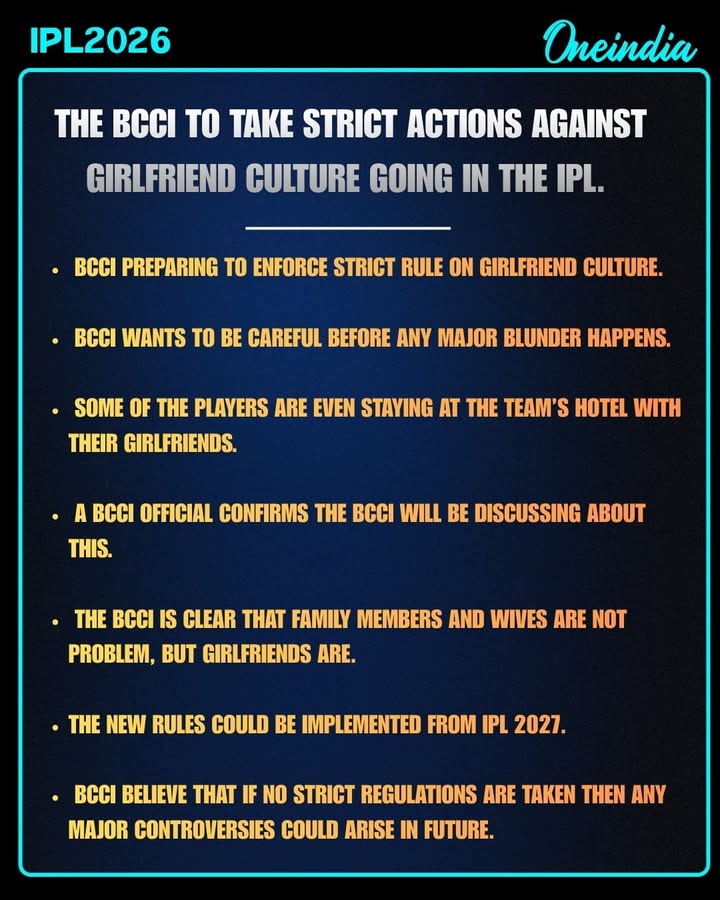 BCCI May Crack Down on “Girlfriend Culture” in IPL