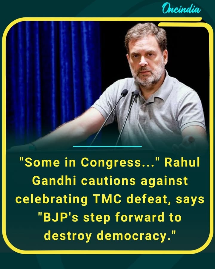 “Not a moment for celebration,” says Rahul Gandhi, warning that the outcome signals a deeper challenge as he calls it a step forward by the BJP that could impact democratic values.
