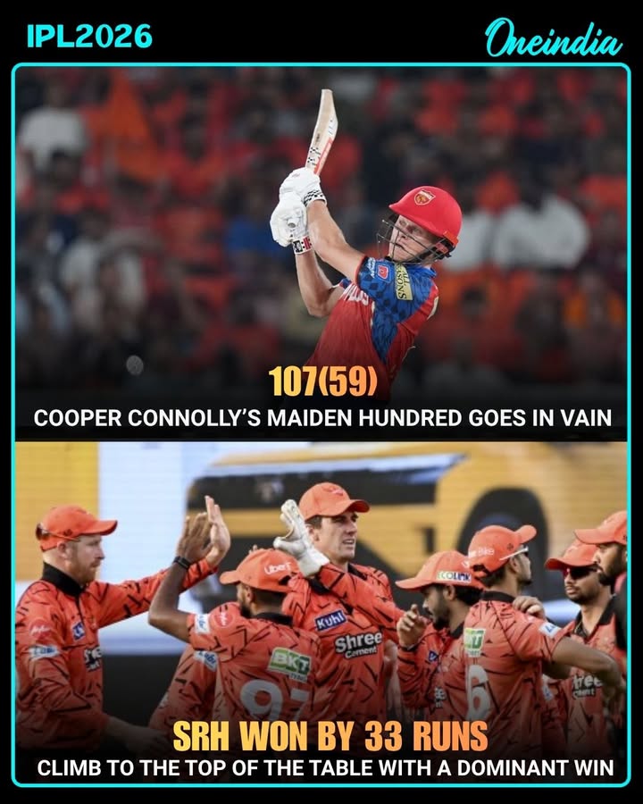 Cooper Connolly scored a memorable maiden century, but his effort went in vain as Sunrisers Hyderabad defeated Punjab Kings and moved to the top of the table.
