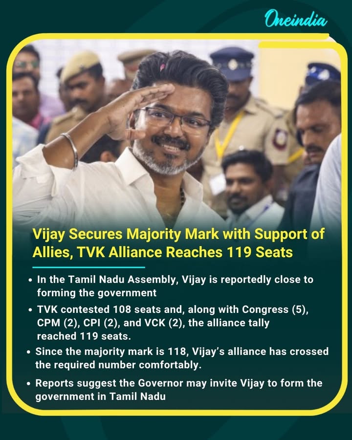 Vijay-led alliance crosses the majority mark with 119 seats in Tamil Nadu politics