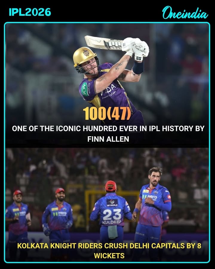 Kolkata Knight Riders produced a dominant performance to defeat Delhi Capitals by 8 wickets in IPL 2026. Chasing 143, KKR rode on a sensational unbeaten 100* from Finn Allen.