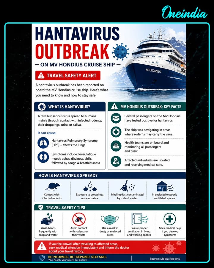 Health alert on board 
Passengers on the MV Hondius cruise ship are reportedly being monitored after multiple hantavirus cases surfaced during the voyage. Stay informed, stay safe, and follow health precautions while traveling.