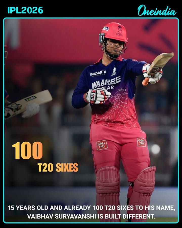 15-Year-Old Vaibhav Suryavanshi Reaches 100 T20 Sixes