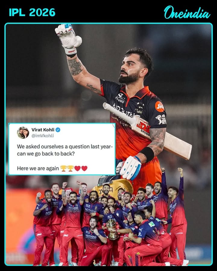 Two fingers raised high, two titles etched in history! RCB’s warriors celebrate their second IPL crown with unmatched pride.