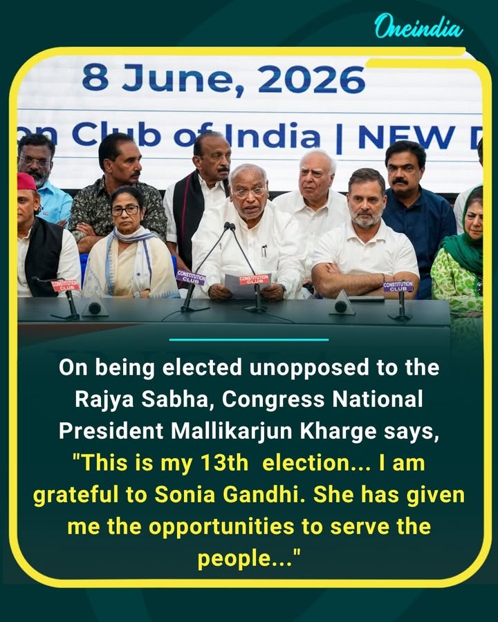 Congress President Mallikarjun Kharge expressed gratitude to Sonia Gandhi after being elected unopposed to the Rajya Sabha, calling it his 13th election and reaffirming his commitment to public service.