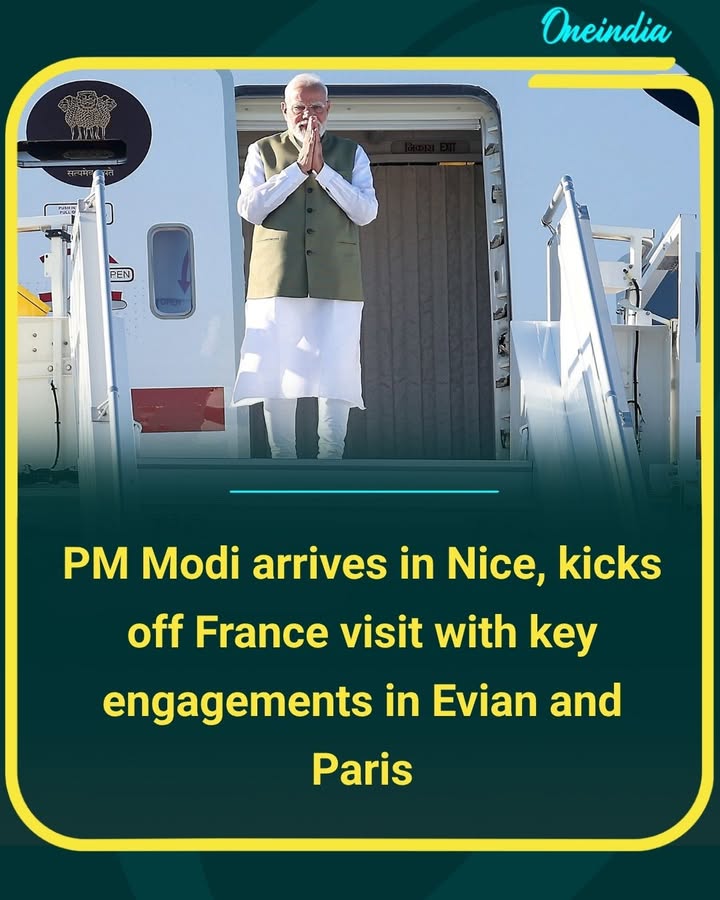 Prime Minister Narendra Modi landed in Nice to begin his France visit, with a packed schedule featuring strategic discussions and key engagements in Evian and Paris aimed at strengthening India-France ties.