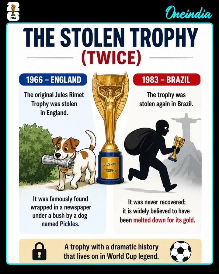 The Trophy That Vanished Twice
The Jules Rimet Trophy survived glory on the pitch but not theft off it. Stolen in England in 1966 and dramatically found by a dog named Pickles, it disappeared again in Brazil in 1983—this time forever.