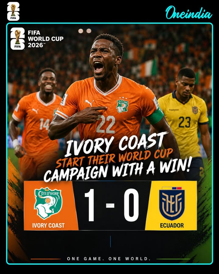Ivory Coast began their FIFA World Cup 2026 journey on a winning note, defeating Ecuador 1-0 in a tightly contested Group E encounter. A disciplined defensive display and a decisive goal proved enough for the Elephants to secure all three points and take an early advantage in the race for qualification.