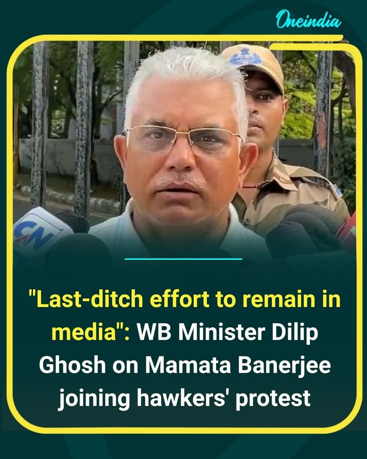 Dilip Ghosh takes a swipe at Mamata Banerjee, claiming her presence at the hawkers’ protest is a “last-ditch effort” to stay in the spotlight.