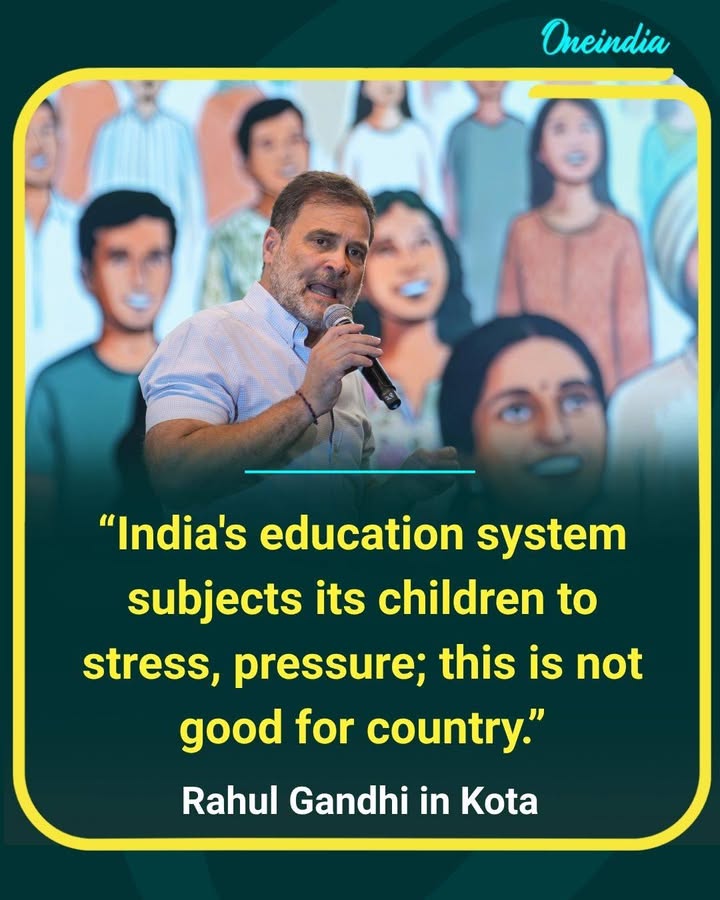 Speaking in Kota, Rahul Gandhi criticized the current education system, saying excessive academic pressure and stress on students is harming young minds and needs urgent attention.