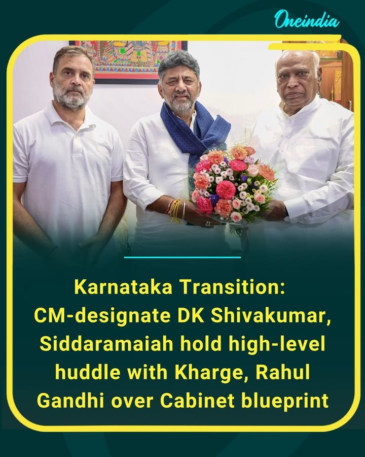 Karnataka’s leadership transition gathers pace as CM-designate DK Shivakumar and Siddaramaiah meet Congress chief Mallikarjun Kharge and Rahul Gandhi to finalize the new Cabinet roadma