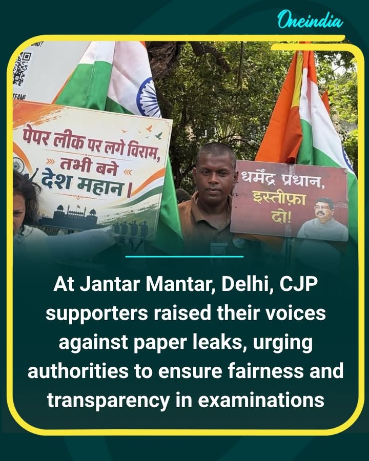 CJP supporters staged a protest at Jantar Mantar in New Delhi, demanding accountability in the paper leak case and calling for strict action against those responsible.