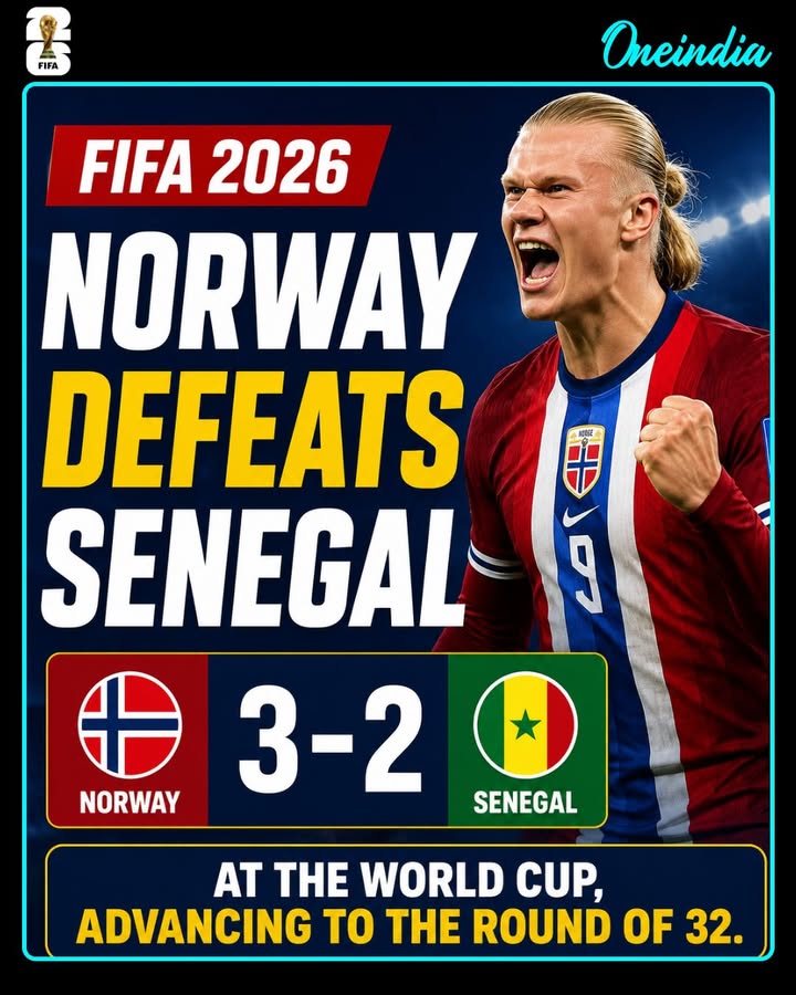 Norway secured a place in the FIFA World Cup 2026 Round of 32 after defeating Senegal 3-2 in a thrilling Group I encounter. Norway produced a strong attacking display and held their nerve despite a late Senegal fightback, earning a crucial victory that sealed their progression to the knockout stage.