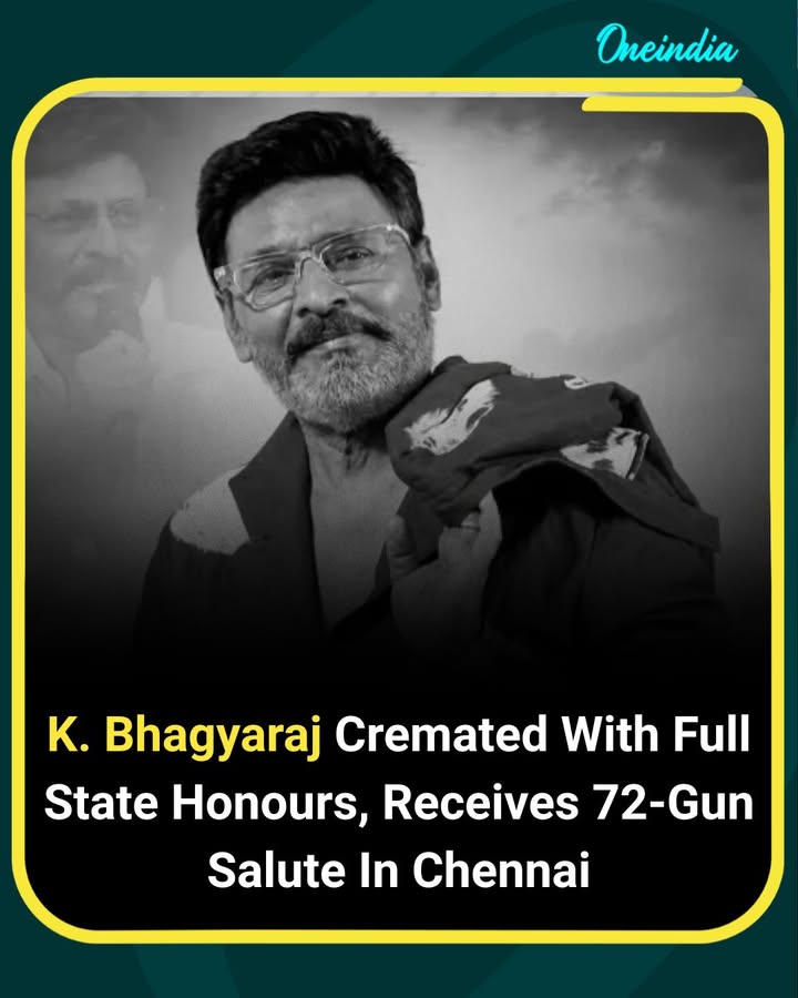 Veteran actor and filmmaker K. Bhagyaraj was cremated with full state honours in Chennai. He was accorded a 72-gun salute as family members, dignitaries, colleagues and fans gathered to pay their final respects.
