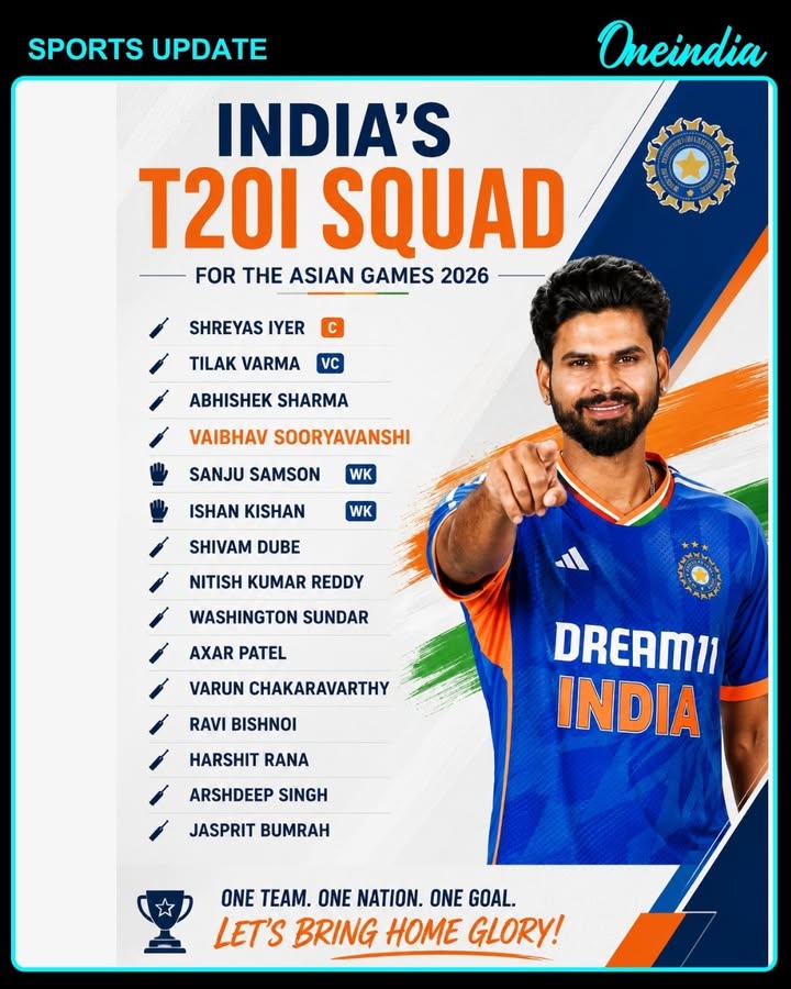 Shreyas Iyer to Lead India at Asian Games 2026