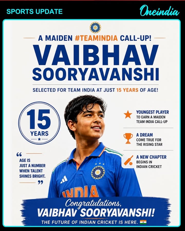 History Made! Vaibhav Sooryavanshi Earns Maiden India Call-Up at Just 15
