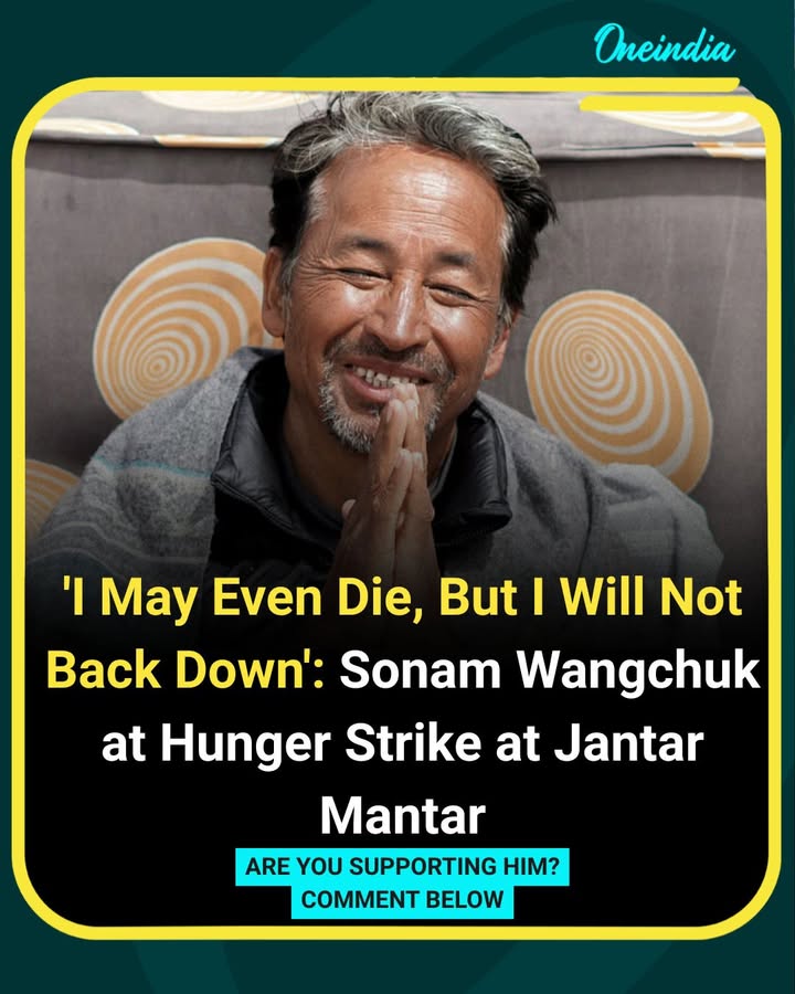 Social reformer and engineer Sonam Wangchuk said, 'I may even die, but I will not back down,' while addressing supporters during his hunger strike at Jantar Mantar in Delhi. His protest continues as he presses his demands, with supporters gathering at the site in solidarity.