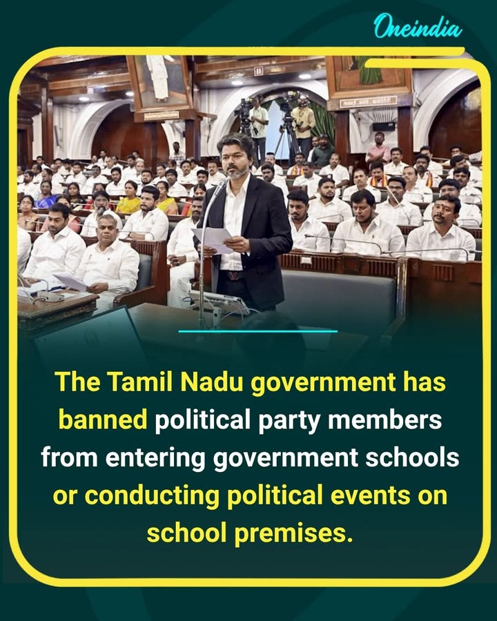 The Tamil Nadu government has prohibited political party members from entering government schools or organizing political events on school premises, aiming to keep educational institutions free from political activities.