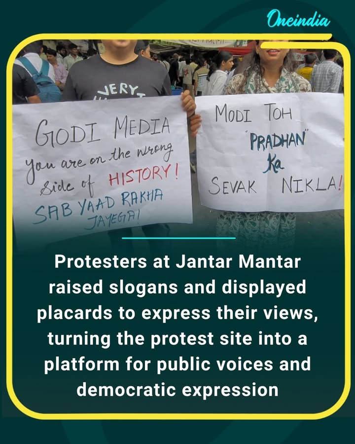 After activist Sonam Wangchuk was taken to a government hospital following police action, protesters gathered at Jantar Mantar, raising slogans and holding placards to express their anger and demand accountability.