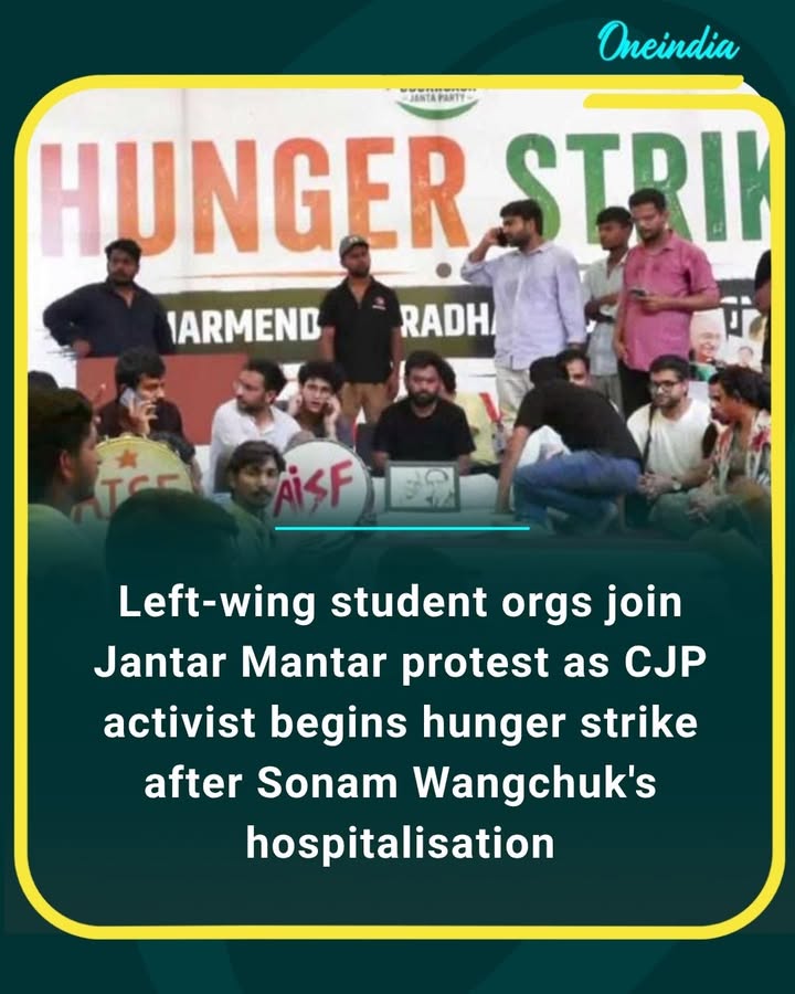 Student organisations from across the left spectrum joined the Jantar Mantar protest after Sonam Wangchuk was hospitalised. A Cockroach Janta Party (CJP) activist has now launched an indefinite hunger strike, intensifying the movement.