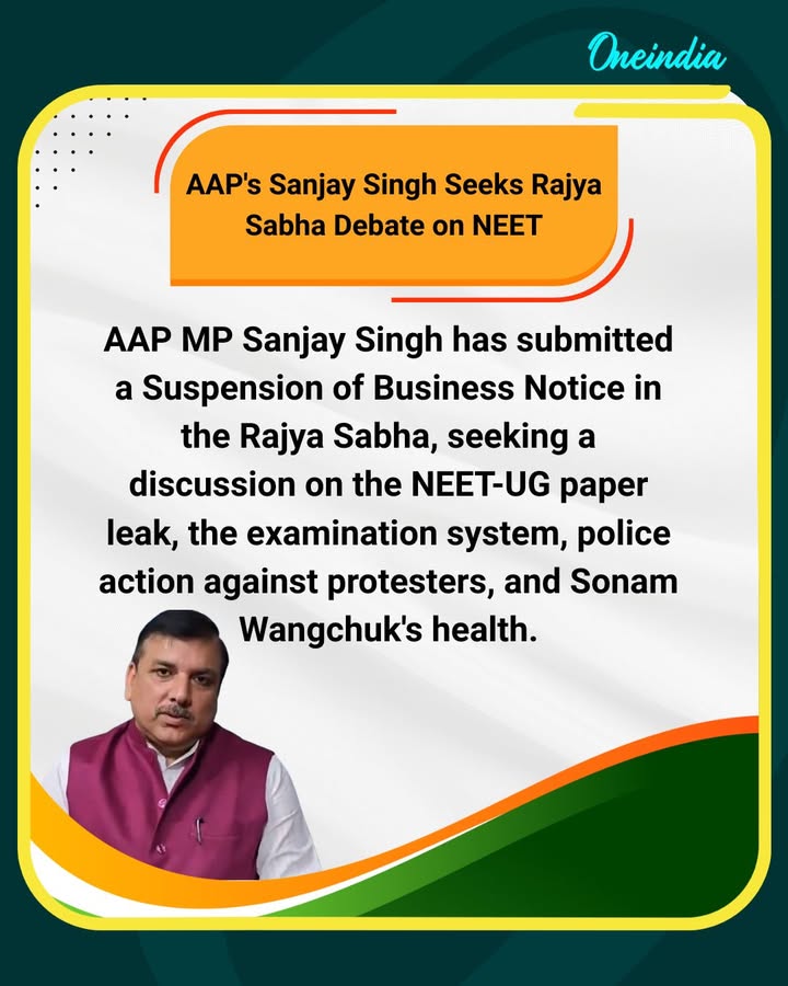 AAP MP Sanjay Singh moved a Suspension of Business Notice in the Rajya Sabha.