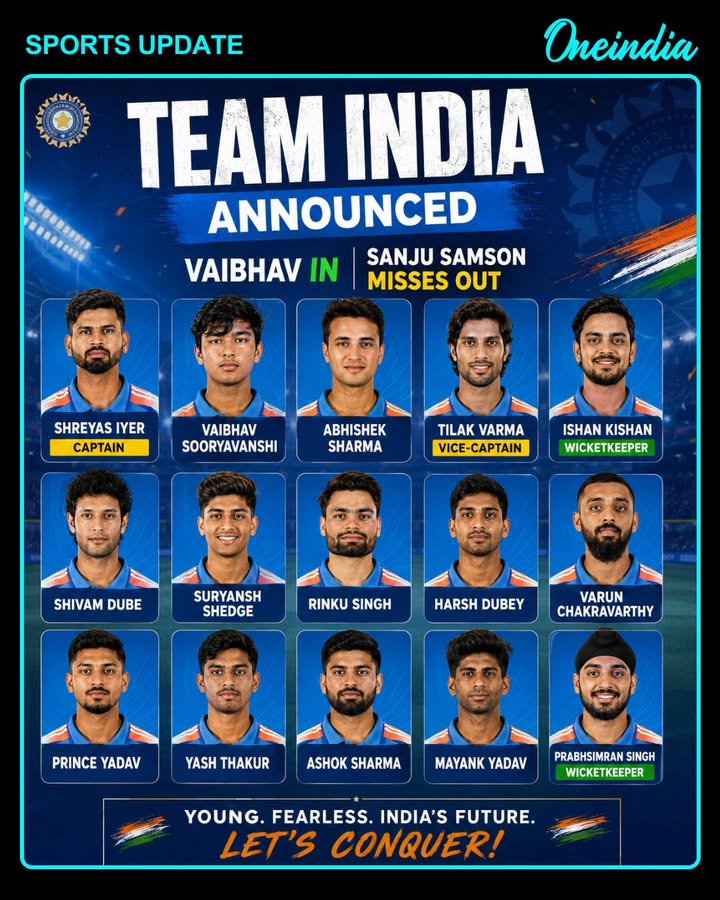 Team India Announced: Vaibhav In, Sanju Samson Misses Out