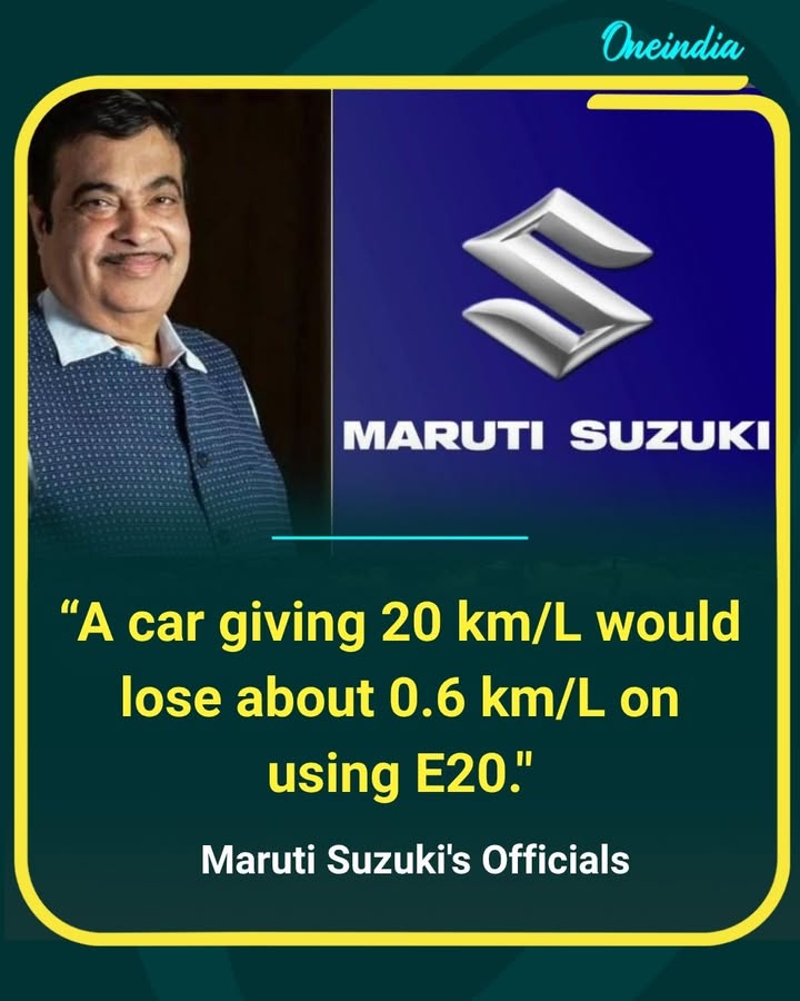 Maruti Suzuki officials say vehicles delivering 20 km/L may see fuel efficiency drop by around 0.6 km/L when running on E20 fuel, highlighting the impact of higher ethanol blending.