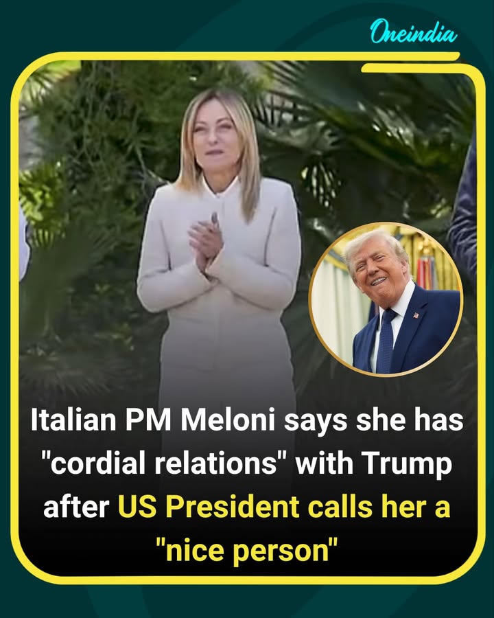 Italian Prime Minister Giorgia Meloni said she shares 'cordial relations' with U.S. President Donald Trump after he described her as a 'nice person.' The exchange reflects the warm rapport between the two leaders amid ongoing discussions on international and bilateral issues.