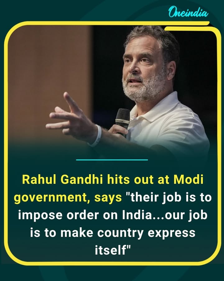Rahul Gandhi takes a dig at the Modi government, saying their role is to “impose order” on India, while the Opposition’s job is to give the country a voice and let it express itself.