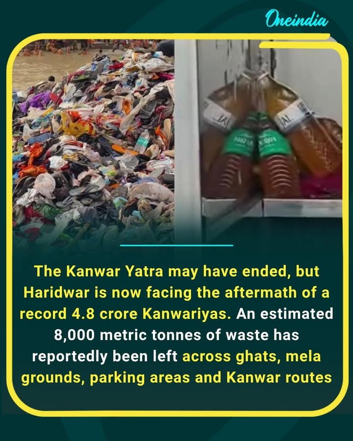 The Kanwar Yatra may have concluded, but Haridwar is now facing a massive waste-management challenge. This year, an estimated 4.8 crore Kanwariyas visited the city to collect Ganga water from Har Ki Pauri, reportedly surpassing last year’s record of 4.5 crore