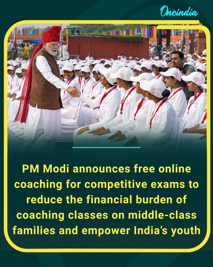 PM Modi says the government is working to reduce the financial burden of coaching classes on middle-class families by providing free online coaching for competitive exams, leveraging India’s digital infrastructure and talented teachers.