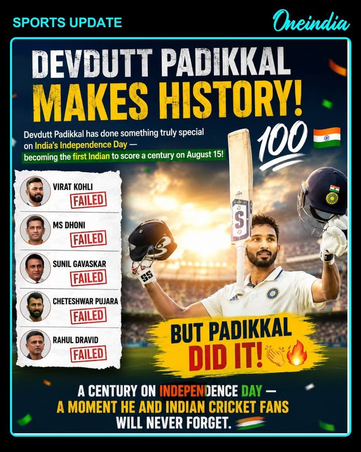 Devdutt Padikkal created a special moment on August 15, becoming the first Indian cricketer to score a century on India’s Independence Day, joining an exclusive piece of cricket history.