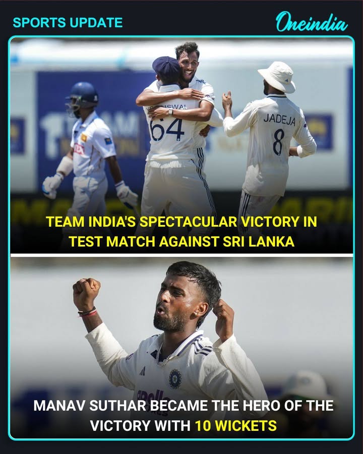 Team India secured a spectacular Test victory over Sri Lanka, with spinner Manav Suthar emerging as the star of the match. His outstanding 10-wicket haul played a crucial role in powering India to a memorable win.