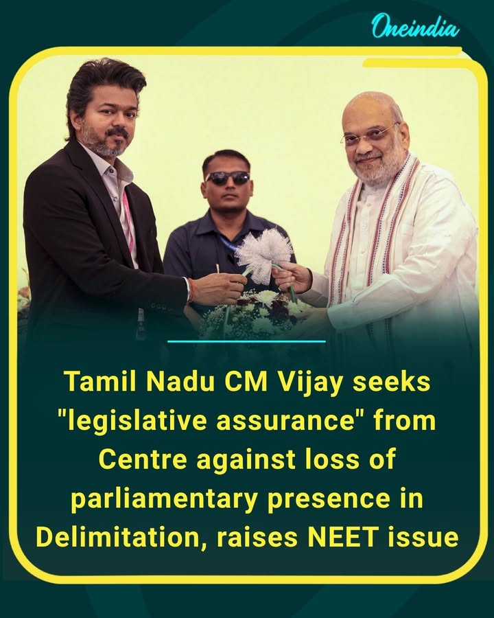 CM Vijay voices concern over the impact of delimitation on Tamil Nadu’s political representation, urging the Centre to provide safeguards while highlighting the state’s ongoing NEET concerns.