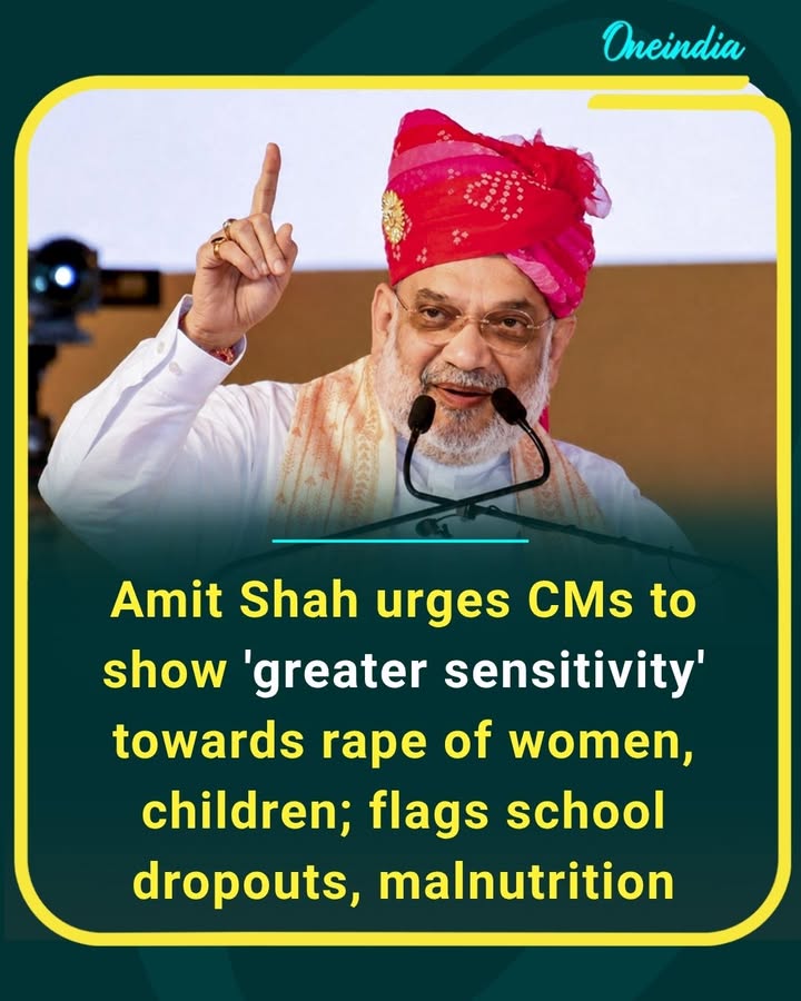 Union Home Minister Amit Shah urged Chief Ministers to show “greater sensitivity” towards cases of rape and crimes against women and children. He also flagged concerns over school dropouts and malnutrition, stressing the need for stronger action to protect vulnerable sections of society.