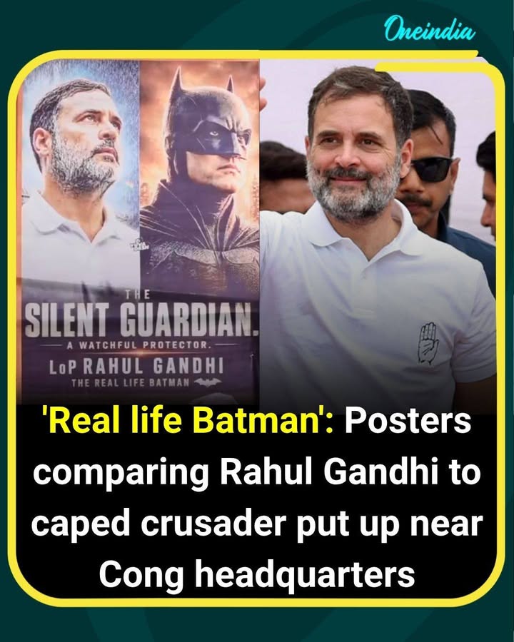 Posters portraying Congress leader Rahul Gandhi as a “real-life Batman” were put up near the Congress headquarters, drawing attention on social media and political circles. The Batman-themed posters depict Gandhi as a caped crusader, adding a pop-culture twist to political messaging.