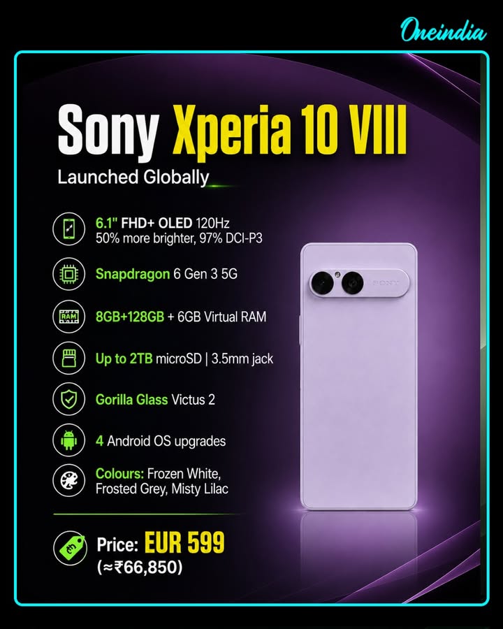 Sony Xperia 10 VIII: Launched with 120Hz OLED Display & Snapdragon 6 Gen 3