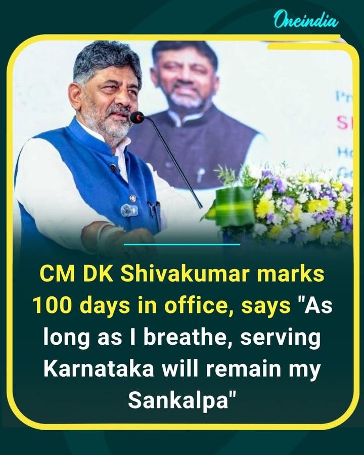 Karnataka CM D.K. Shivakumar marks 100 days in office, reaffirming his commitment to serving the state and its people, saying that public service will remain his lifelong “Sankalpa.”