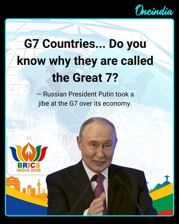 Speaking at the BRICS Business Forum 2026 in Delhi, Russian President Vladimir Putin took a dig at the G7, questioning why the group calls itself “great.” He highlighted BRICS’ approximately 40% share of global trade, compared with 29% for the G7, and stressed the need to further increase trade among BRICS nations.