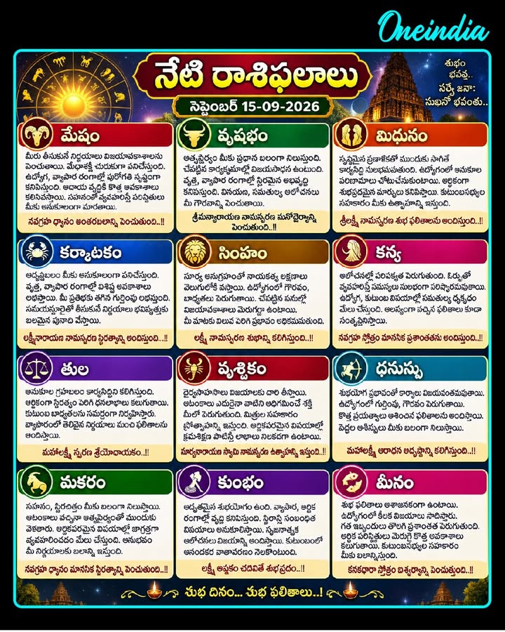 సెప్టెంబర్ 15 రాశిఫలాలు:  నేడు ఈ రాశుల వారికి ధనలాభం, విజయాలు..!!
