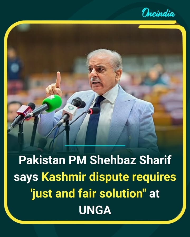 Pakistan PM Shehbaz Sharif reiterates Islamabad’s position on Kashmir at the UNGA, calling for what he described as a “just and fair solution” to the dispute.