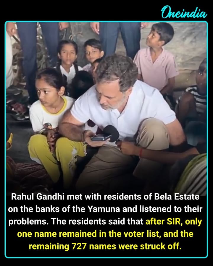 Rahul Gandhi visited Bela Estate along the Yamuna in Delhi and met residents over the voter-list controversy following the Special Intensive Revision (SIR). He said residents told him that only one name remained on the voter list while 727 others were excluded. The Election Commission has said the names were placed on the ASDD list after the earlier dwellings were demolished and residents were no longer found at their registered addresses.