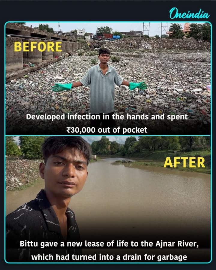 Hands Infected, ₹30,000 Spent From His Own Pocket: Biaora’s Bittu Gives New Life to the Ajnaar River, Once Turned Into a Drain