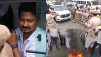 உதயநிதி அழைத்து வரப்பட்ட போலீஸ் வாகனத்தை வழிமறித்த திமுகவினர்! திருச்சியில் எகிறிய டென்ஷன்