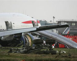 Damaged under carriage of crash landed British Airways flight Damaged under carriage of crash landed British Airways flight