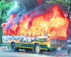 College bus burning