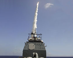 A missile fired from the USS Lake Erie to shoot down the crippled satellite