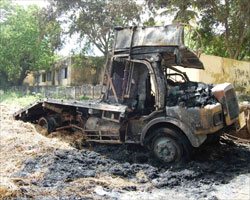 Lorry burnt