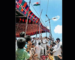 Praja Rajyam flag hoisting